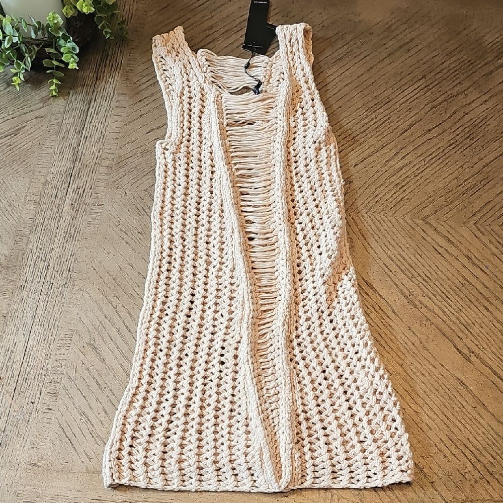 Beige Crochet Swim Knit Cover up Dress Size M NWT Tart Collection
